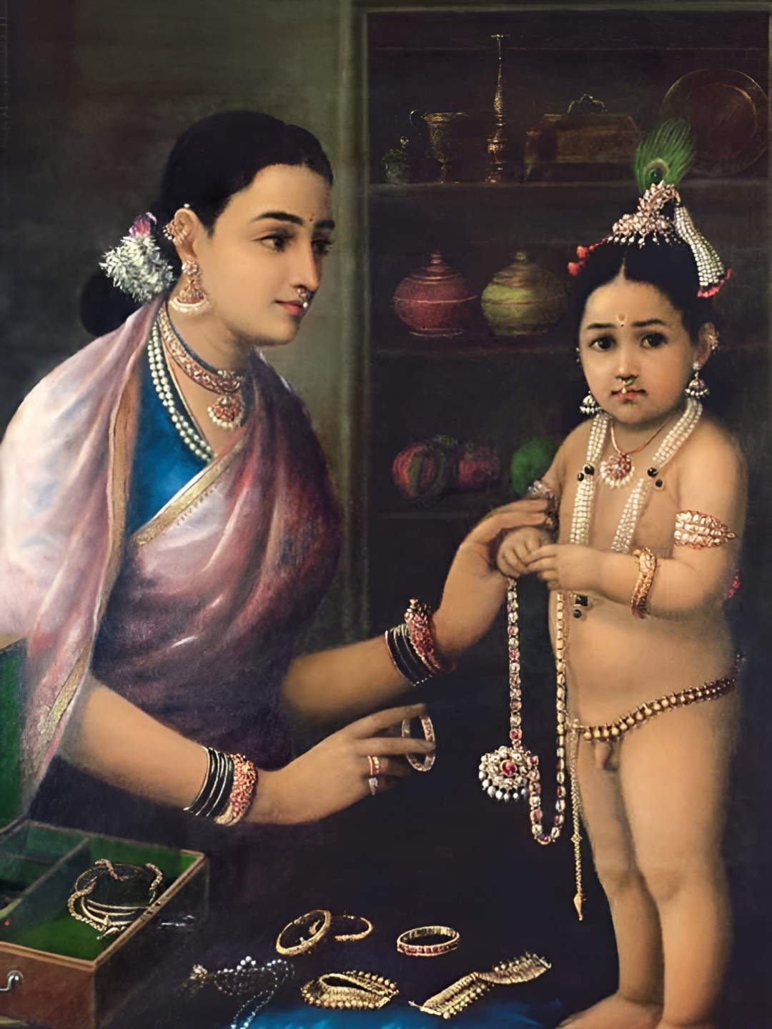 

British Terminal Lord Krishna With Yashoda Maa Religious Wall Sticker, Multi