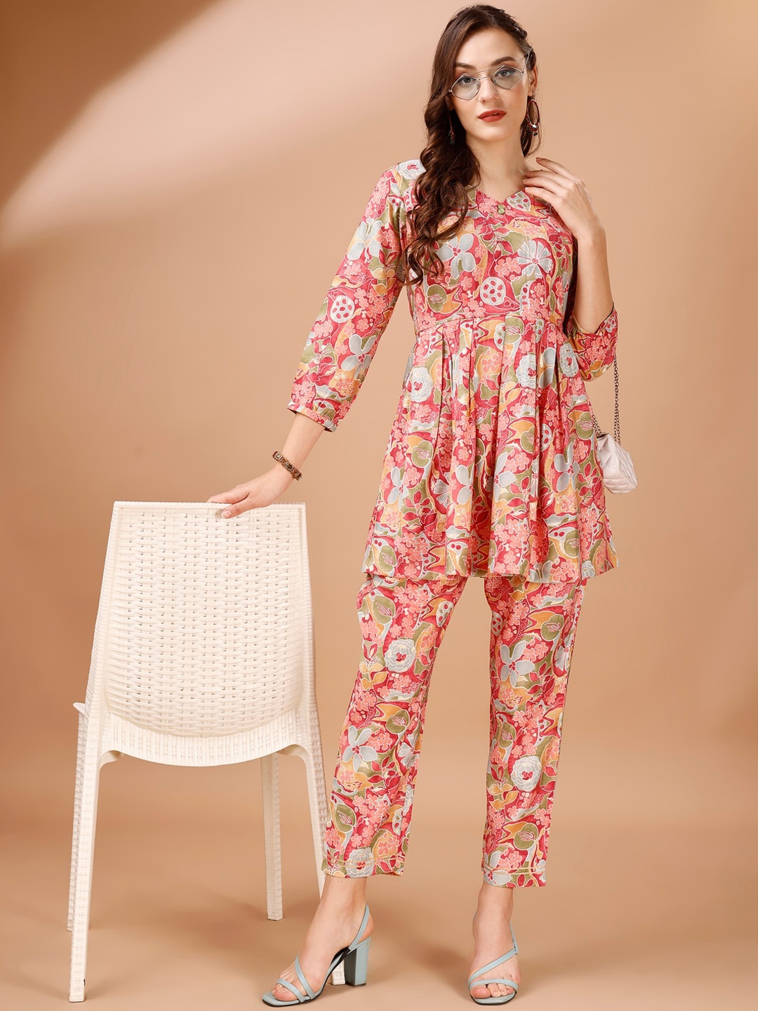 

Tikhi Imli Floral Printed Tunic With Trouser Co-Ords, Pink