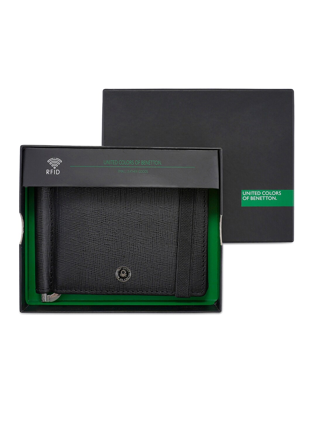 

United Colors of Benetton Men Leather Money Clip, Black