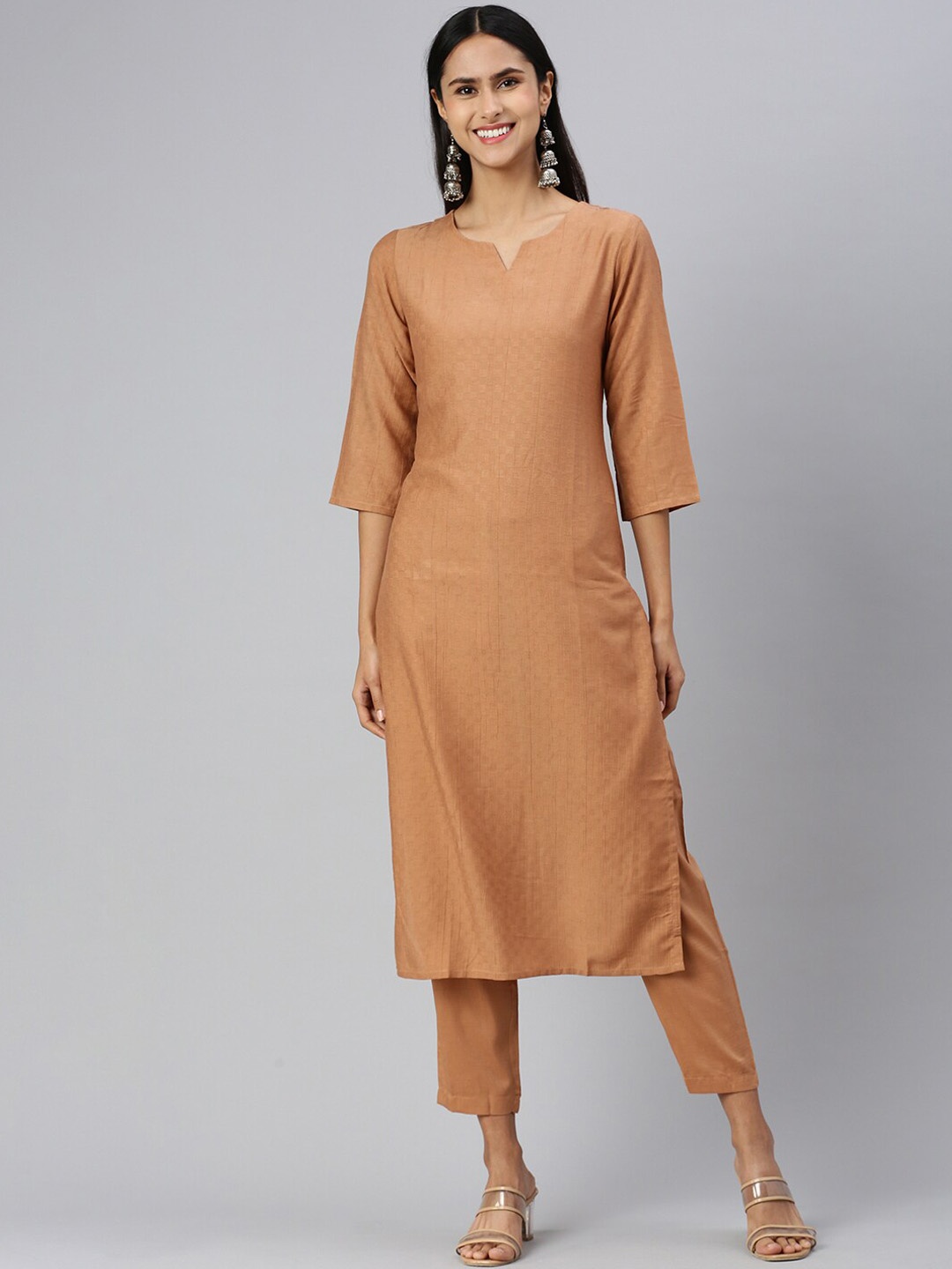 

HRITIKA Women Regular Kurta with Trousers, Brown