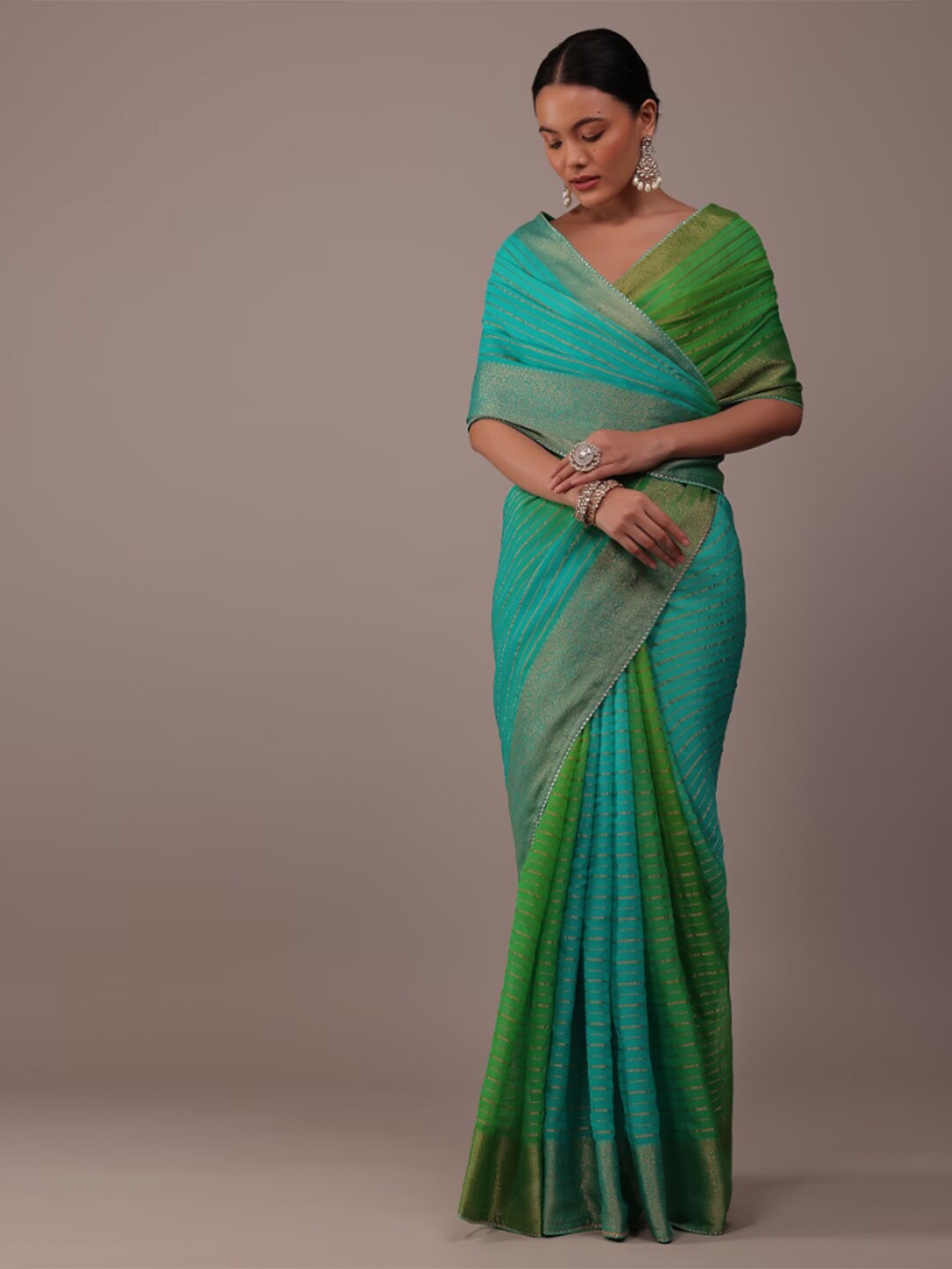 

KALKI Fashion Woven Design Zari Organza Saree, Green