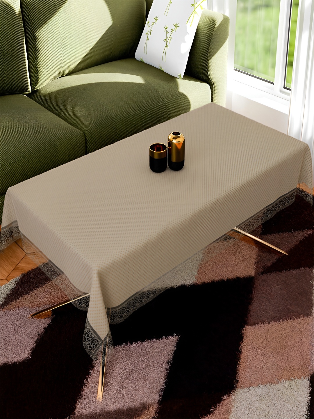 

Kuber Industries Gold-Toned Geometric Printed Waterproof 6-Seater Table Cover