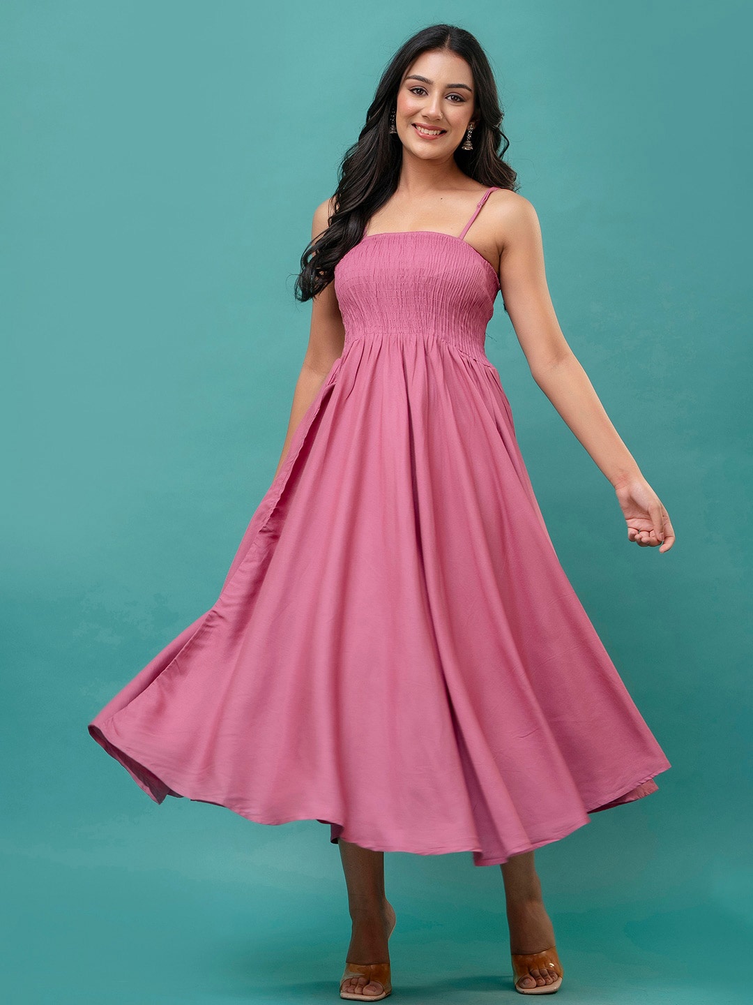 

FERANOID Fit & Flare Midi Dress, Pink