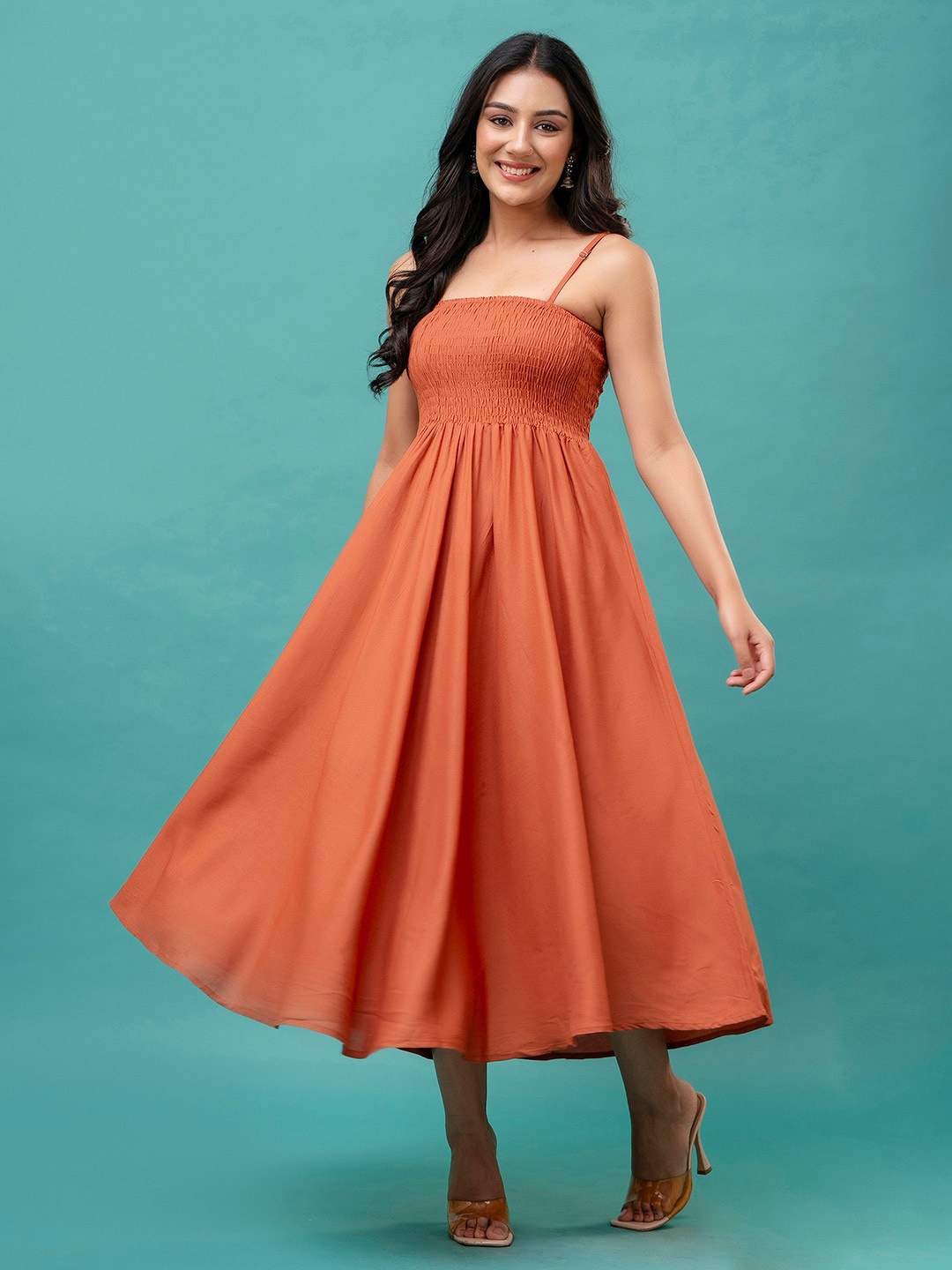 

FERANOID Maxi Midi Dress, Rust