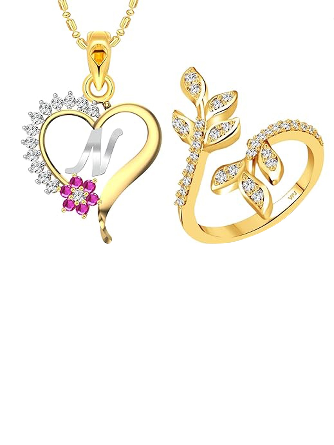 

Vighnaharta Gold-Plated Heart Shaped Pendants with Chains