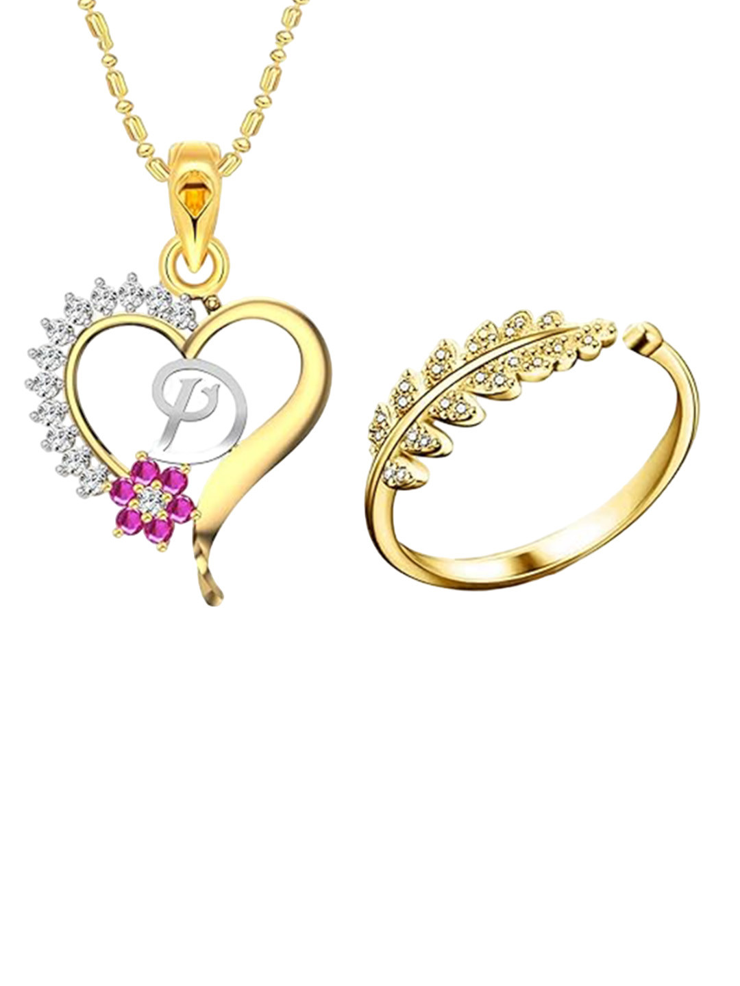 

Vighnaharta Gold-Plated Heart Shaped Pendants with Chains