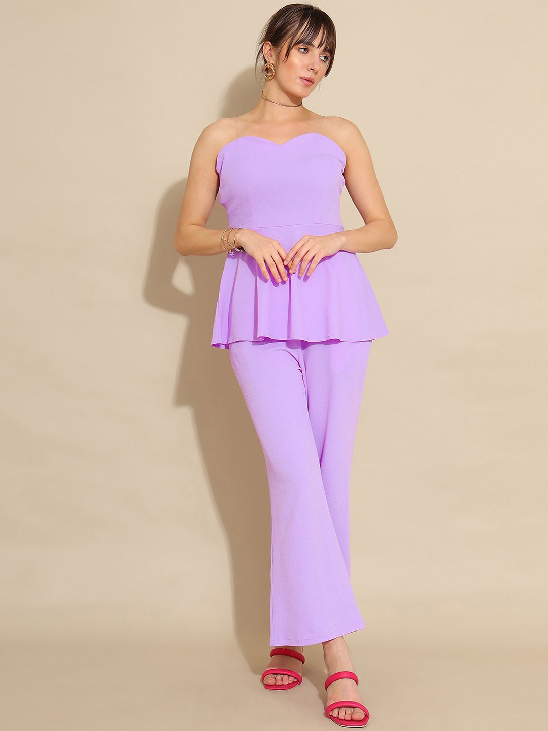 

Selvia Off-Shoulder Top & Mid-Rise Trouser Co-Ords, Lavender