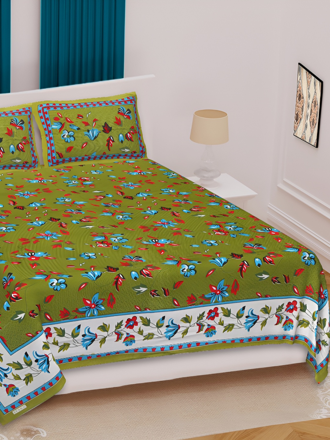 

Sohibe Green Printed 180 TC Pure Cotton Double King Bedding Set