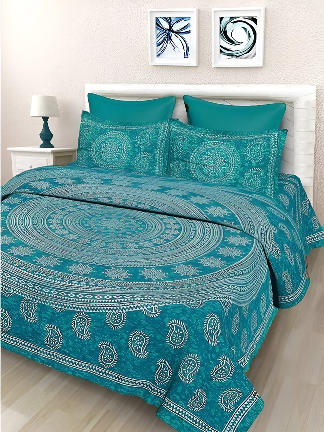 

Sohibe Blue Printed 180 TC Pure Cotton Double King Bedding Set