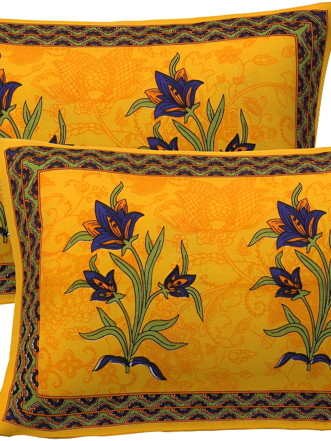 

Sohibe Yellow & Blue 2 Pcs Printed Cotton Pillow Cover