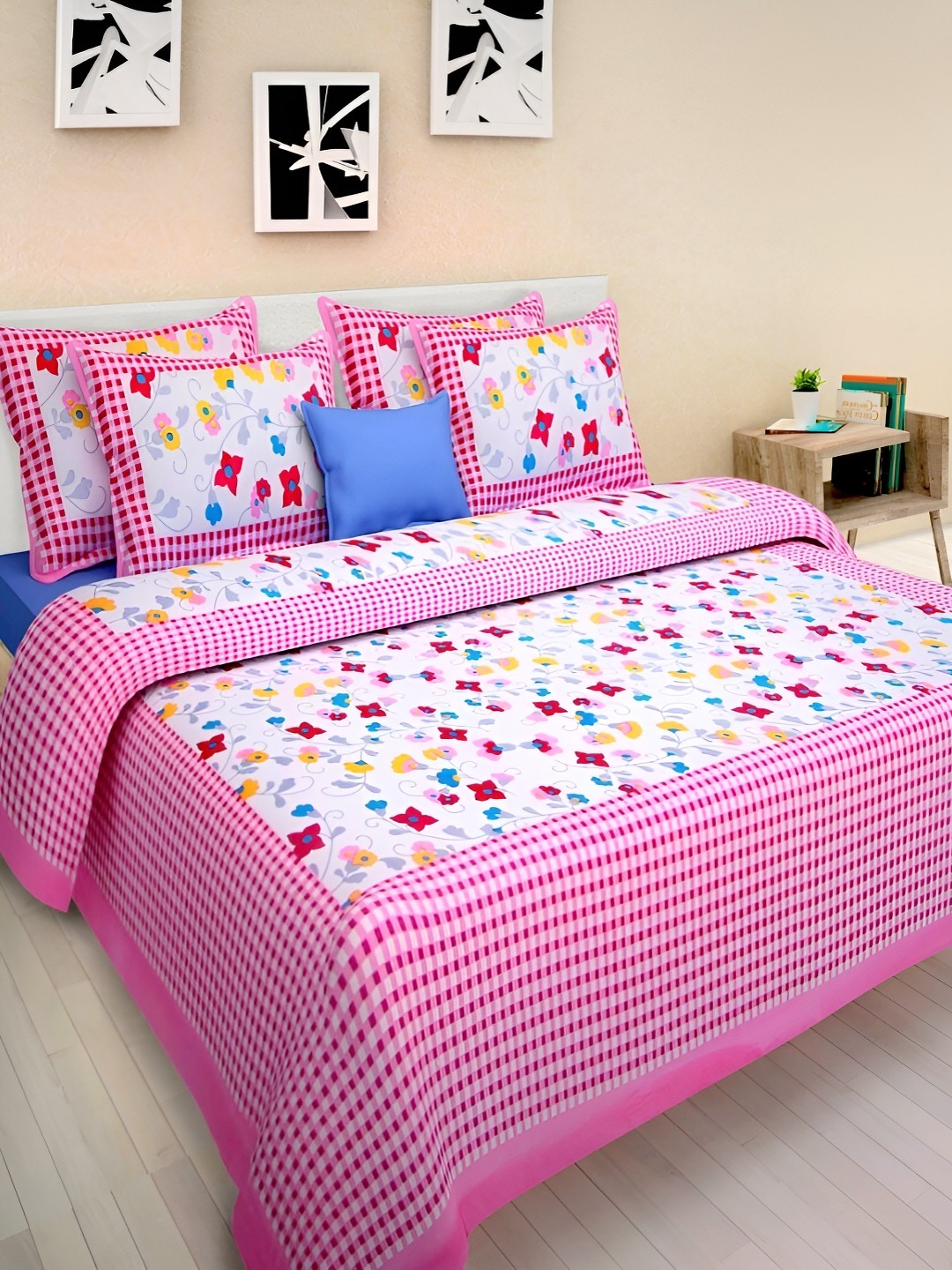 

Sohibe Pink Floral 250 to 349 TC Pure Cotton Double Bed Cover with Pillow Cover