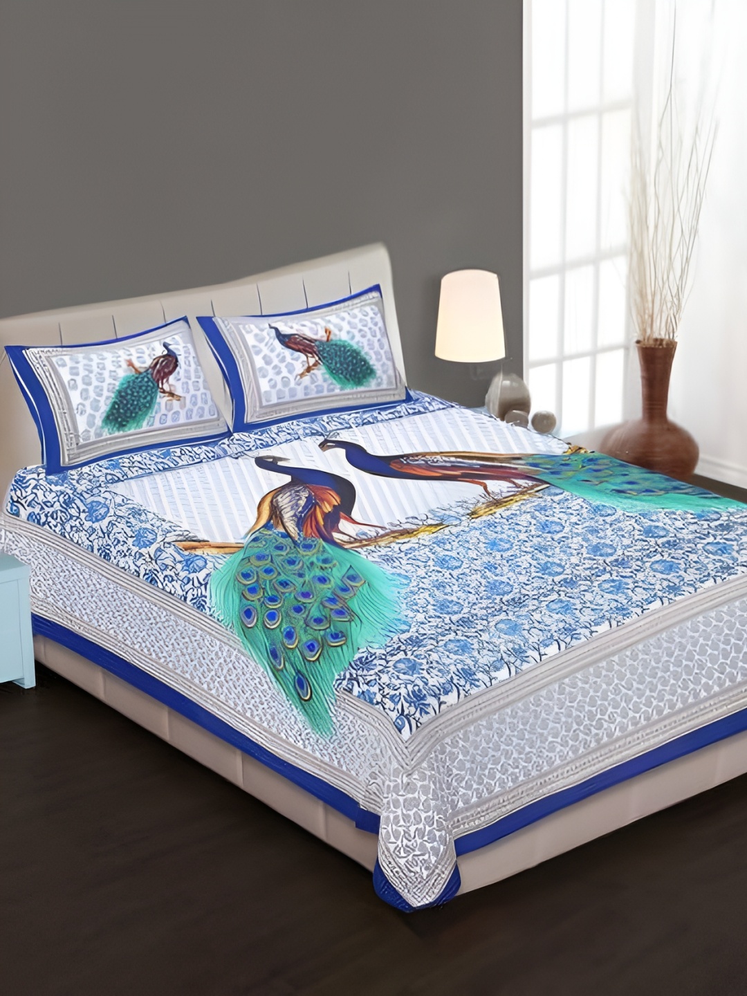 

Sohibe Blue Printed 180 TC Pure Cotton Double Queen Bedding Set