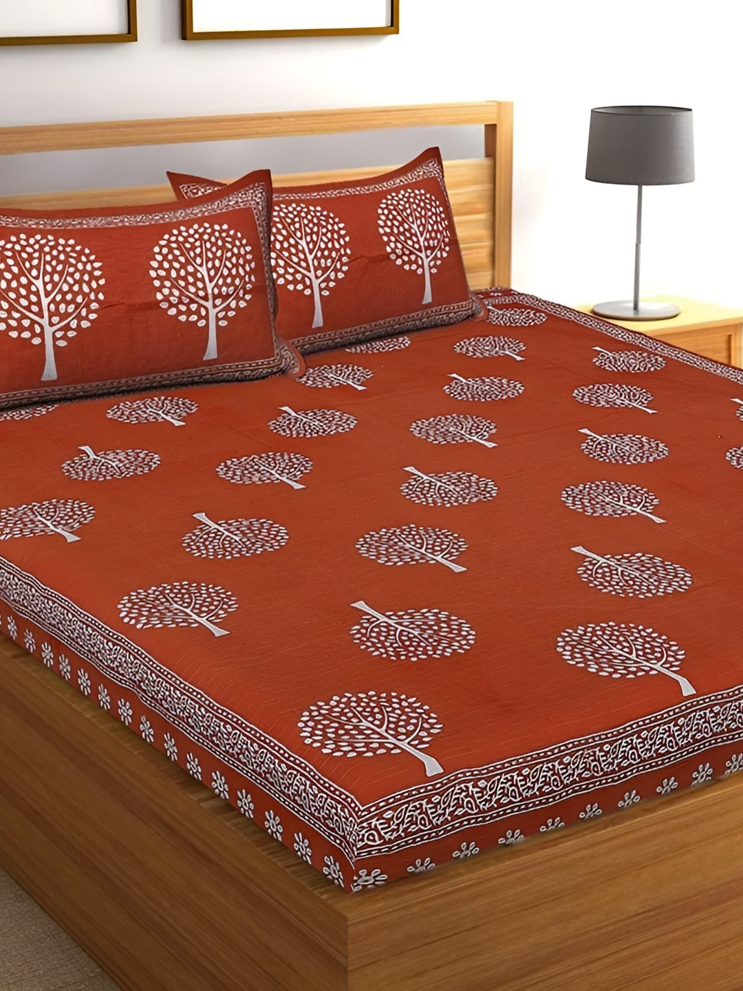 

Sohibe Brown Printed Pure Cotton Double Bed Cover with Pillow Cover