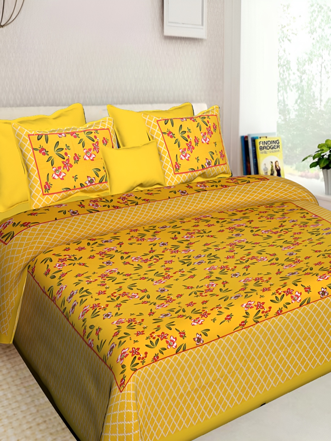 

Sohibe Yellow Printed 180 TC Pure Cotton Double King Bedding Set