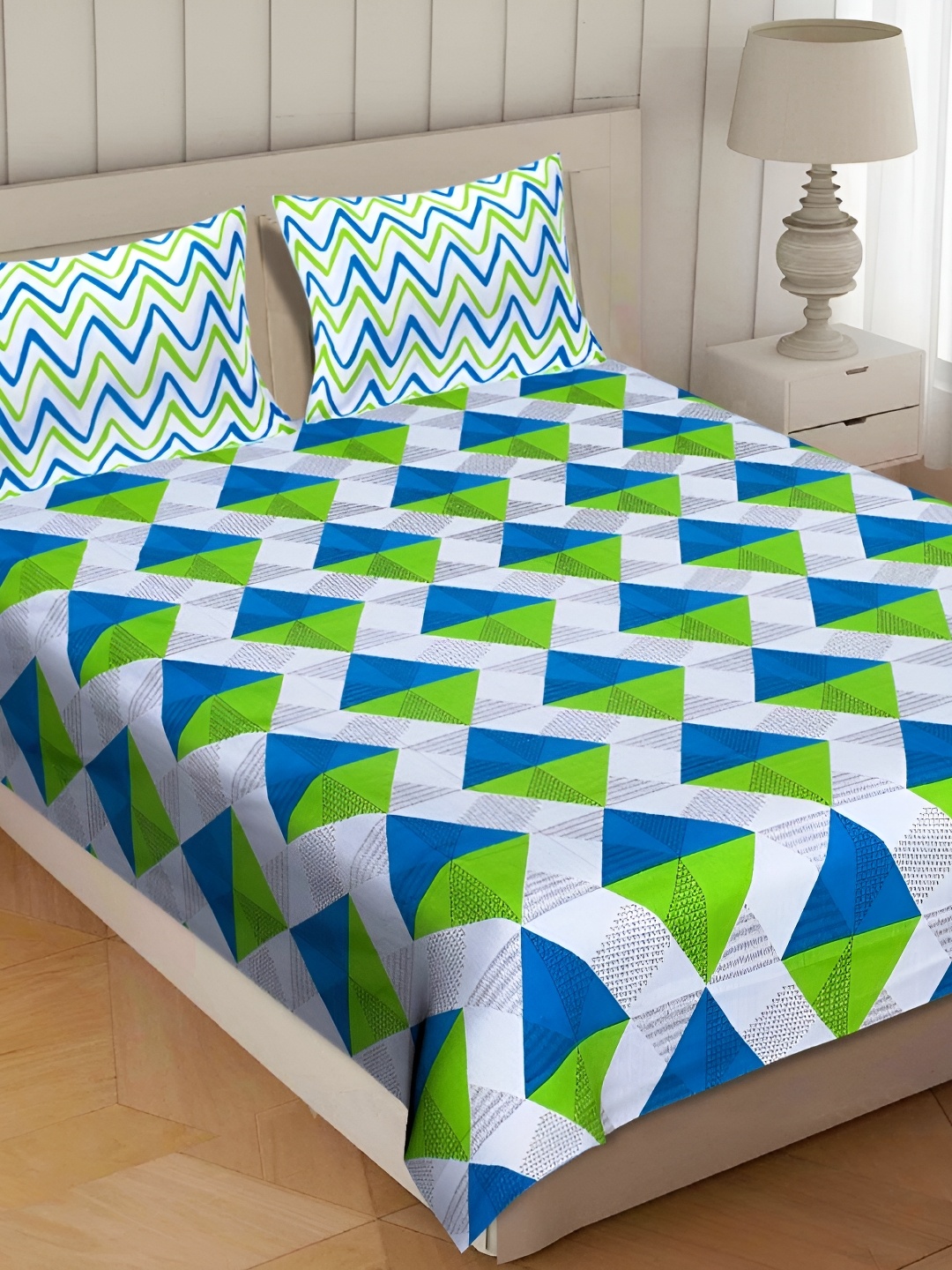 

Sohibe Green Printed Pure Cotton Double Bed Cover with Pillow Cover