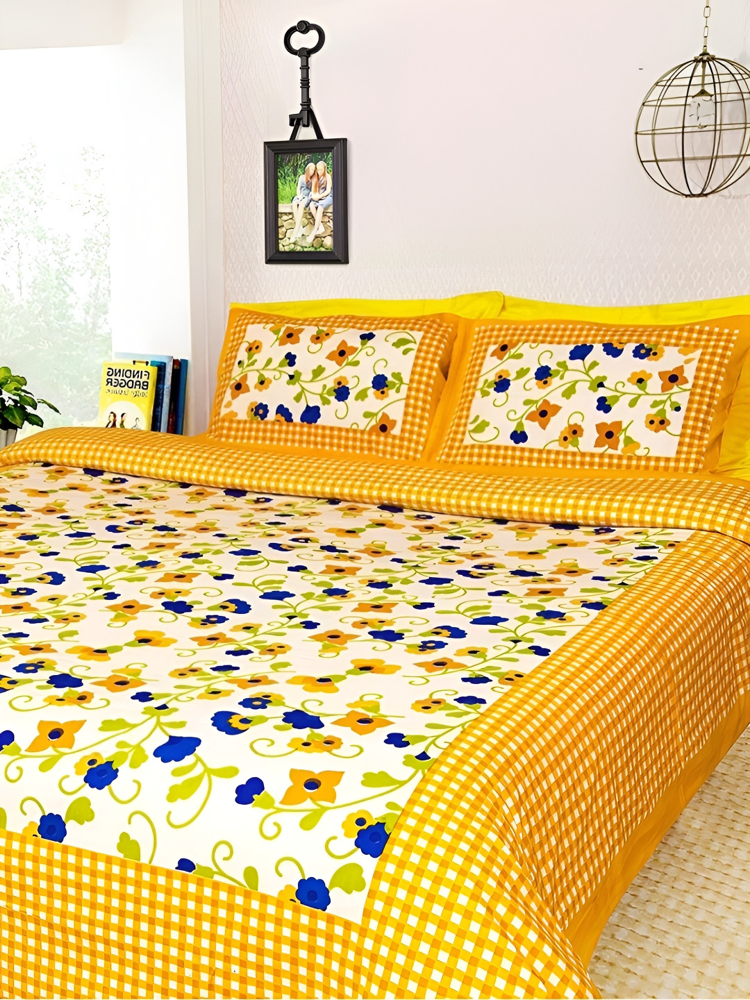 

Sohibe White & Yellow Printed Pure Cotton Bedcover With 2 Pillow Set