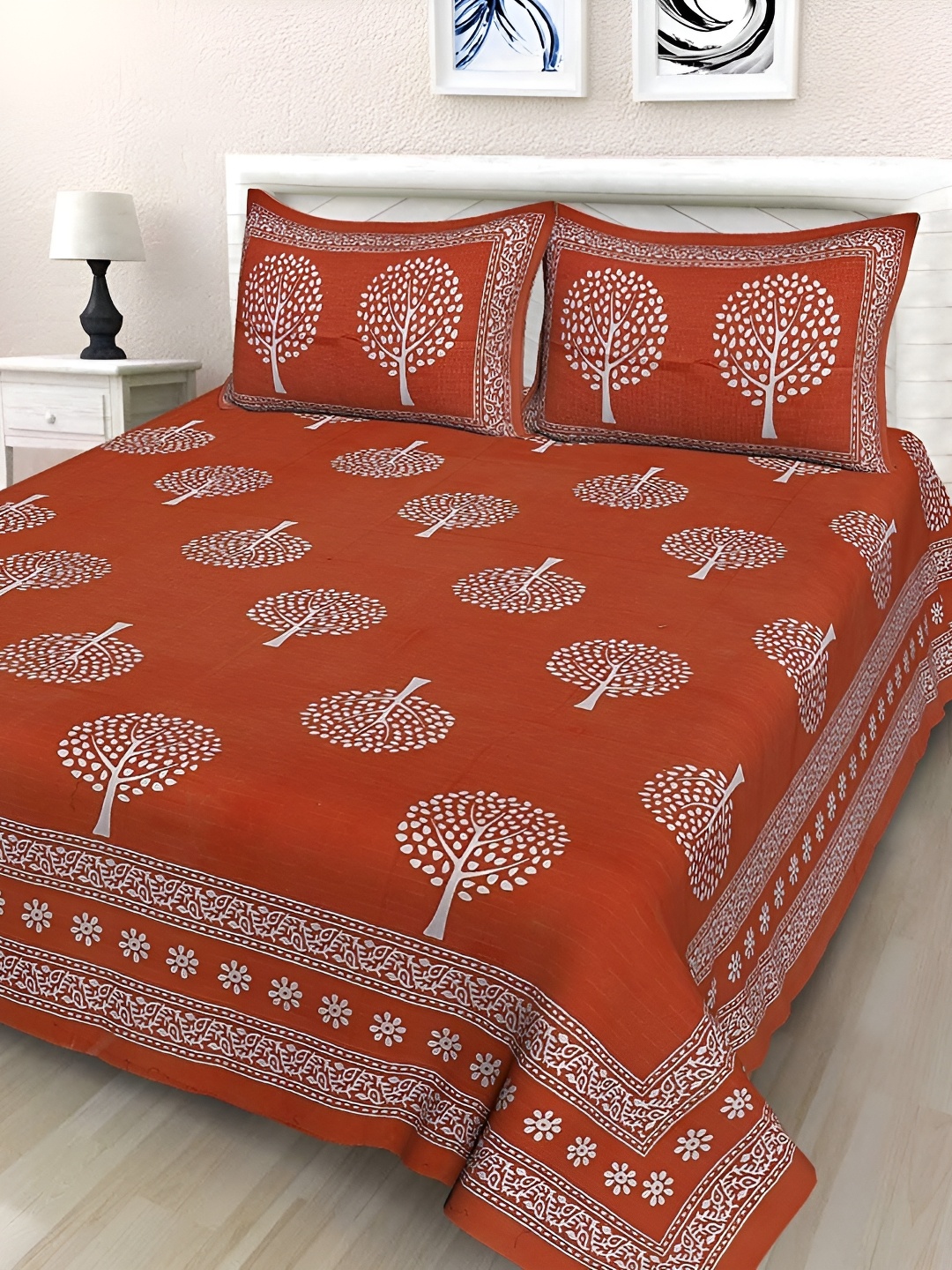 

Sohibe Brown Printed Pure Cotton Double Bed Cover with Pillow Cover