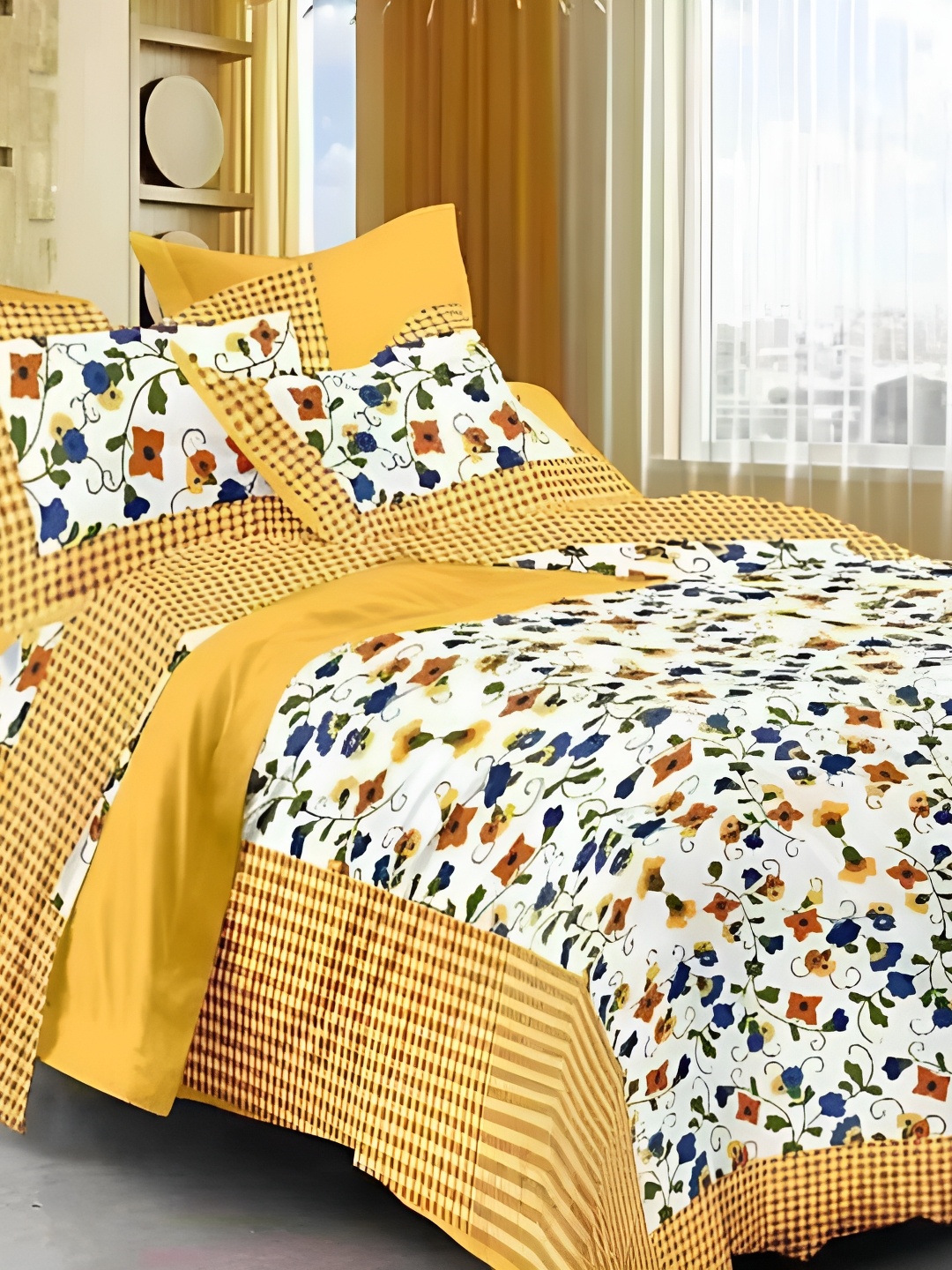 

Sohibe Yellow Printed 250 TC Pure Cotton Double King Bedding Set