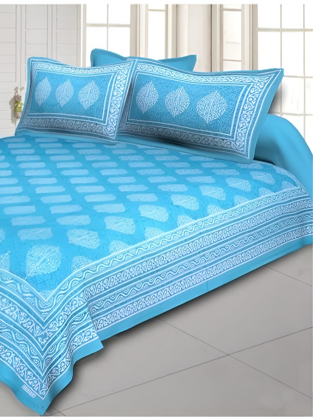 

Sohibe Blue Printed Pure Cotton Double Bed Cover with Pillow Cover