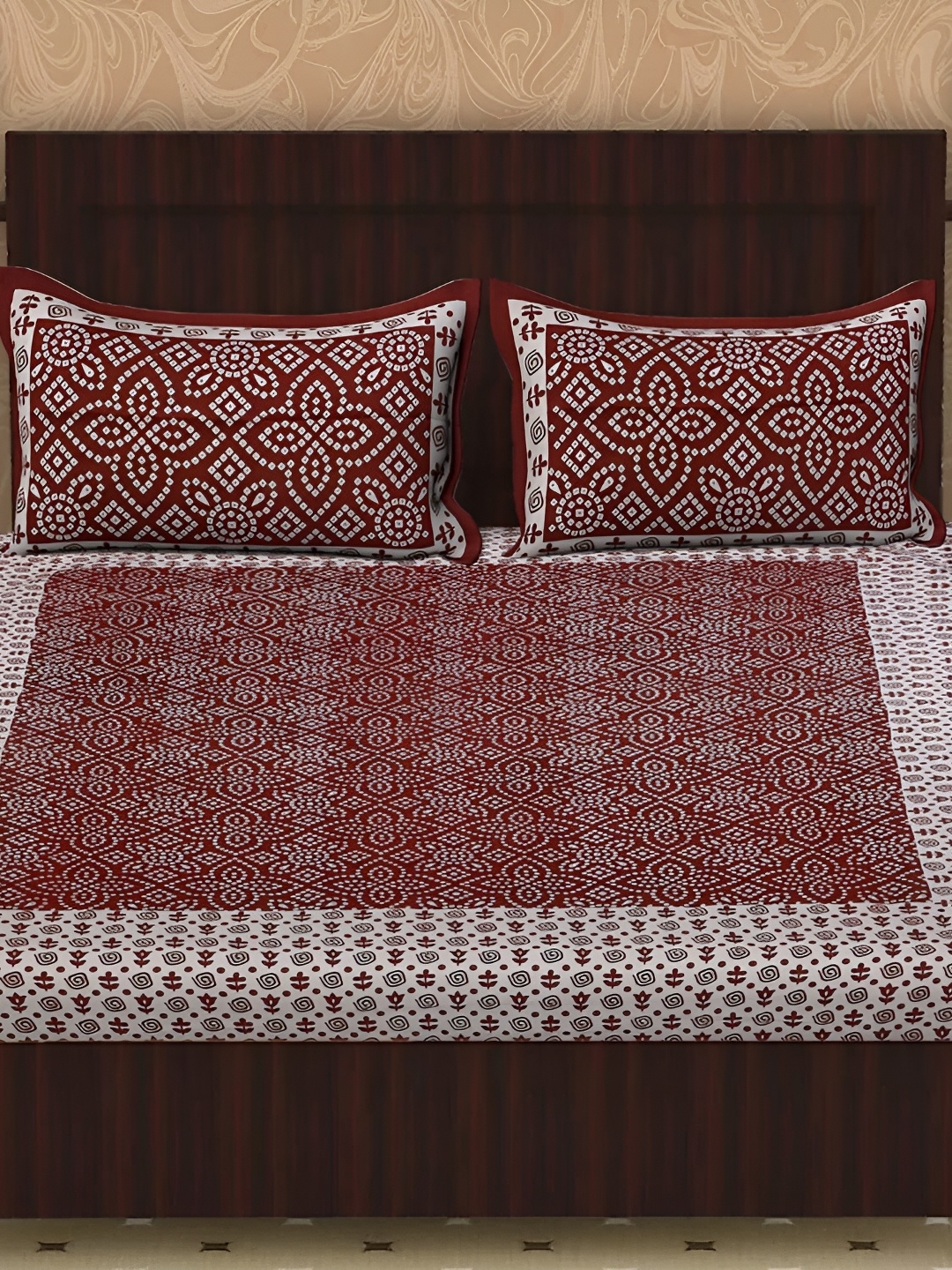 

Sohibe Maroon Printed 180 TC Pure Cotton Double Queen Bedding Set