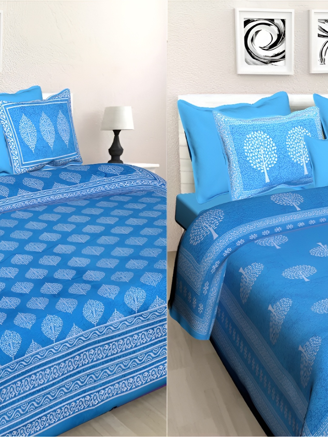 

Sohibe Blue Printed 180 TC Pure Cotton Double King Bedding Set