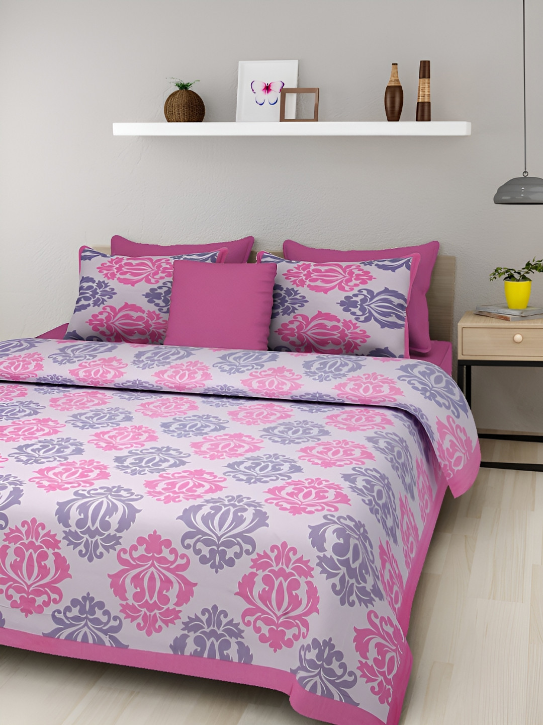 

Sohibe Pink Printed 180 TC Pure Cotton Double King Bedding Set