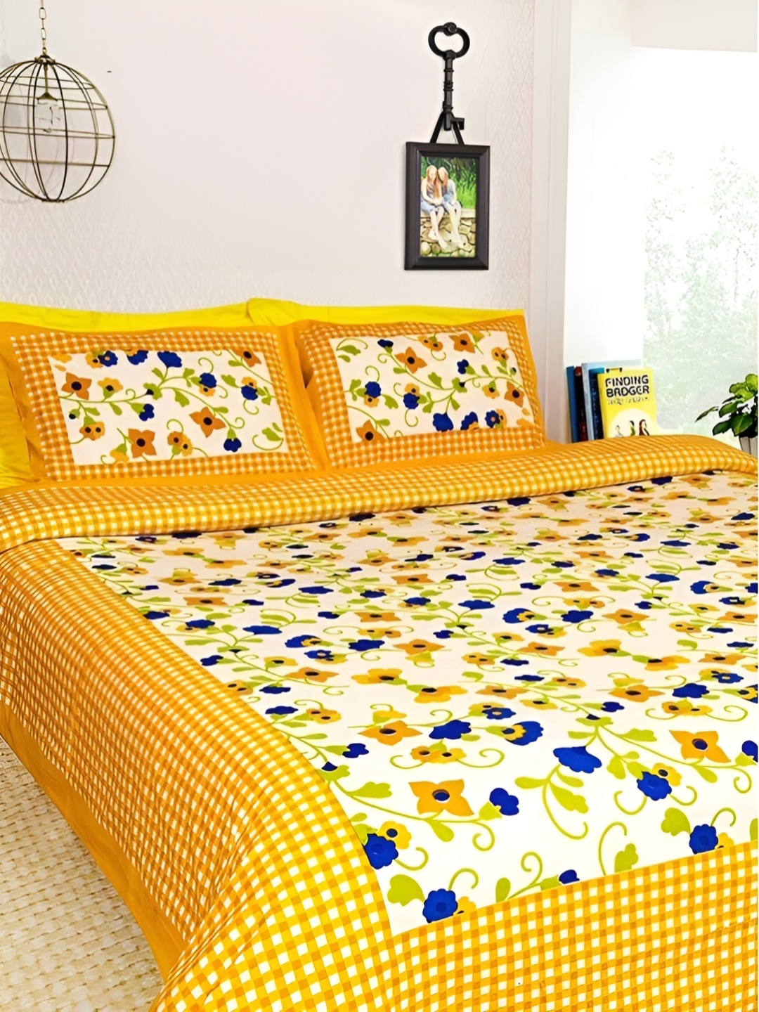 

Sohibe Yellow Printed 180 TC Pure Cotton Double King Bedding Set
