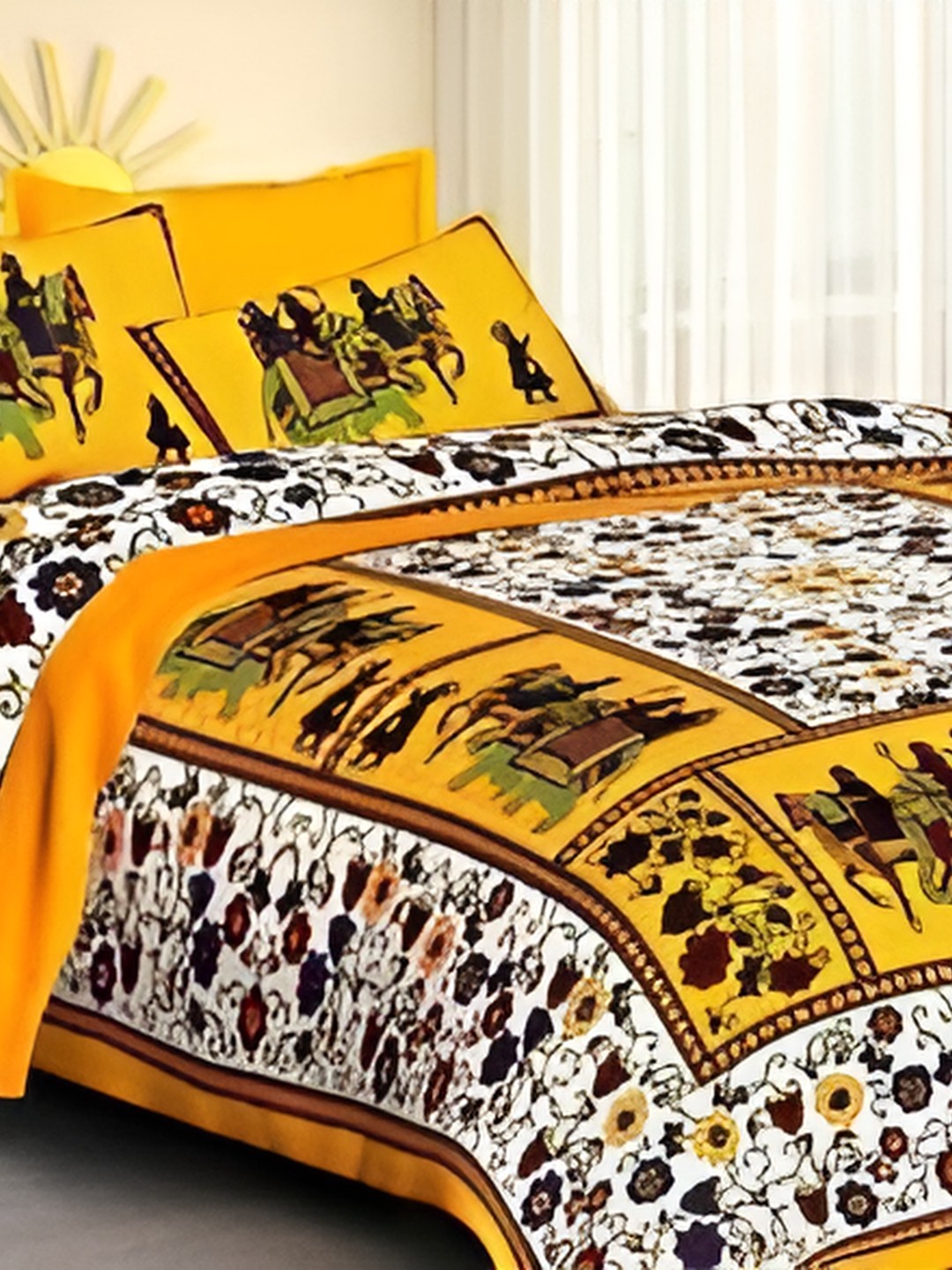 

Sohibe Yellow Printed 180 TC Pure Cotton Double King Bedding Set