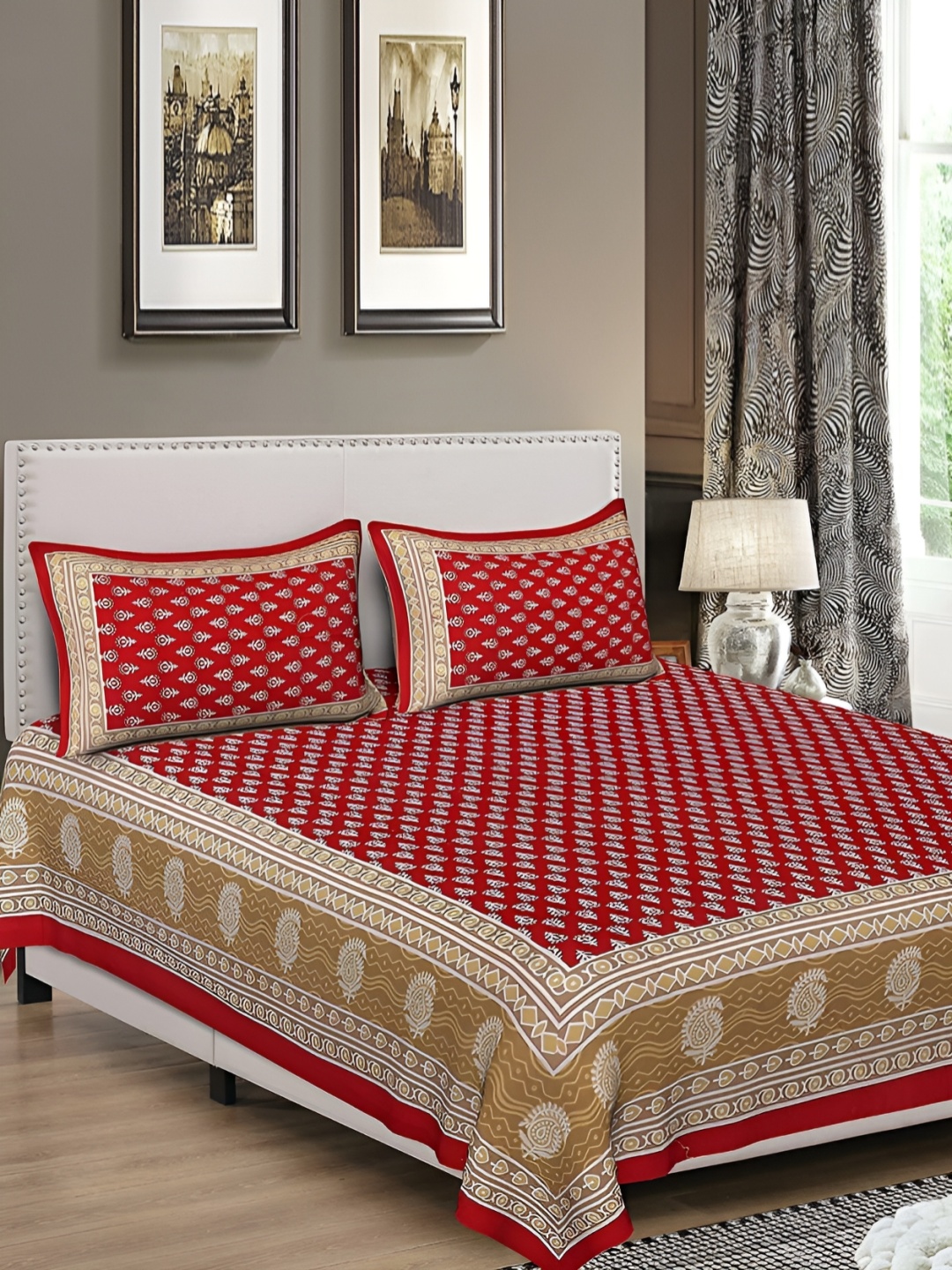 

Sohibe Maroon Printed 180 TC Pure Cotton Double Queen Bedding Set