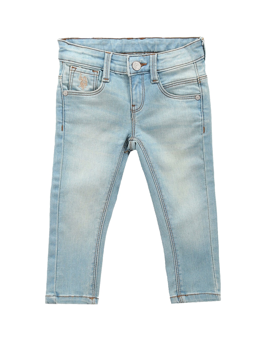 

U.S. Polo Assn. Kids Boys Classic Slim Fit Low Distress Light Fade Stretchable Jeans, Blue