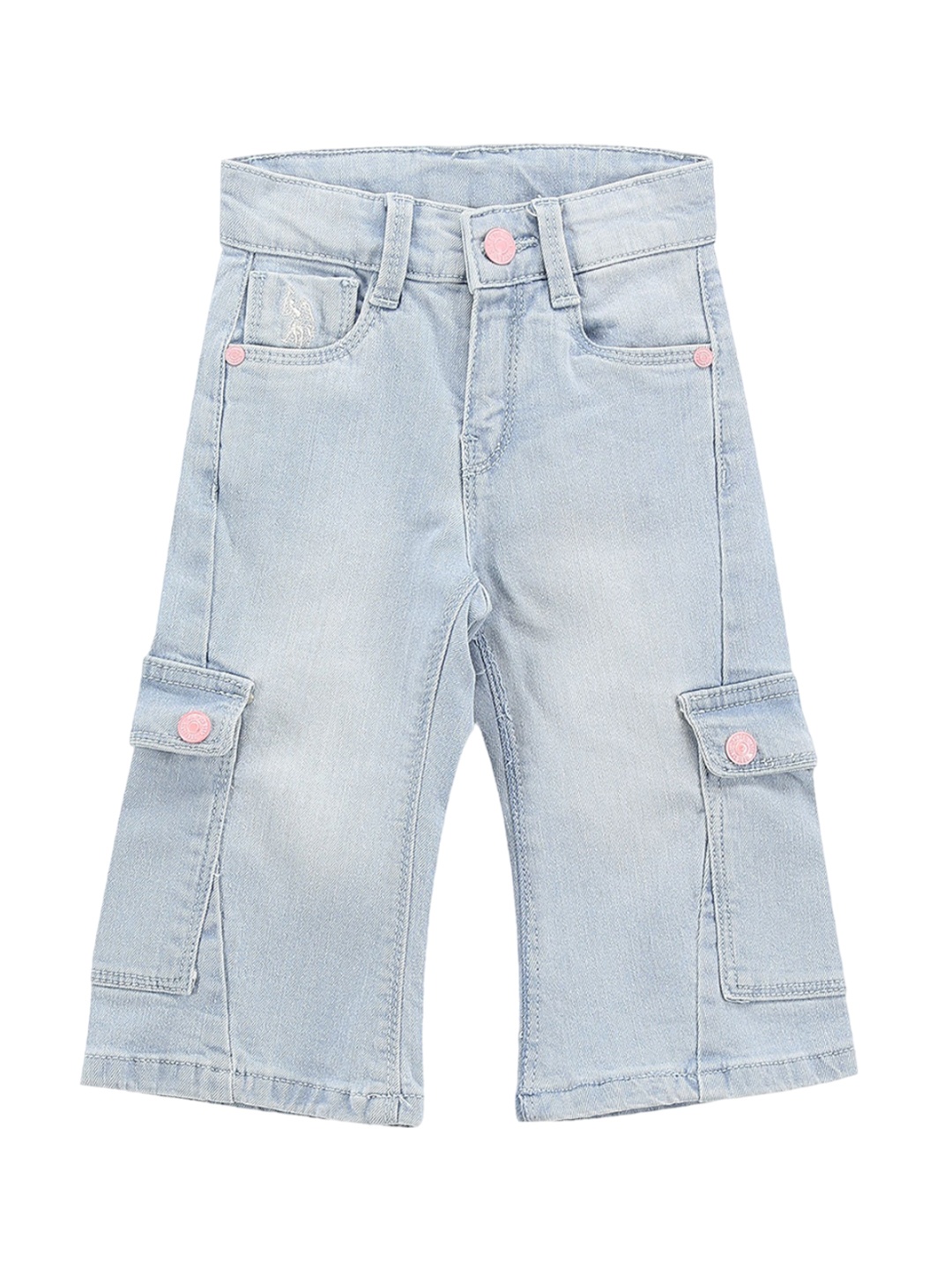 

U.S. Polo Assn. Kids Girls Classic Clean Look Heavy Fade Stretchable Cargo Jeans, Blue