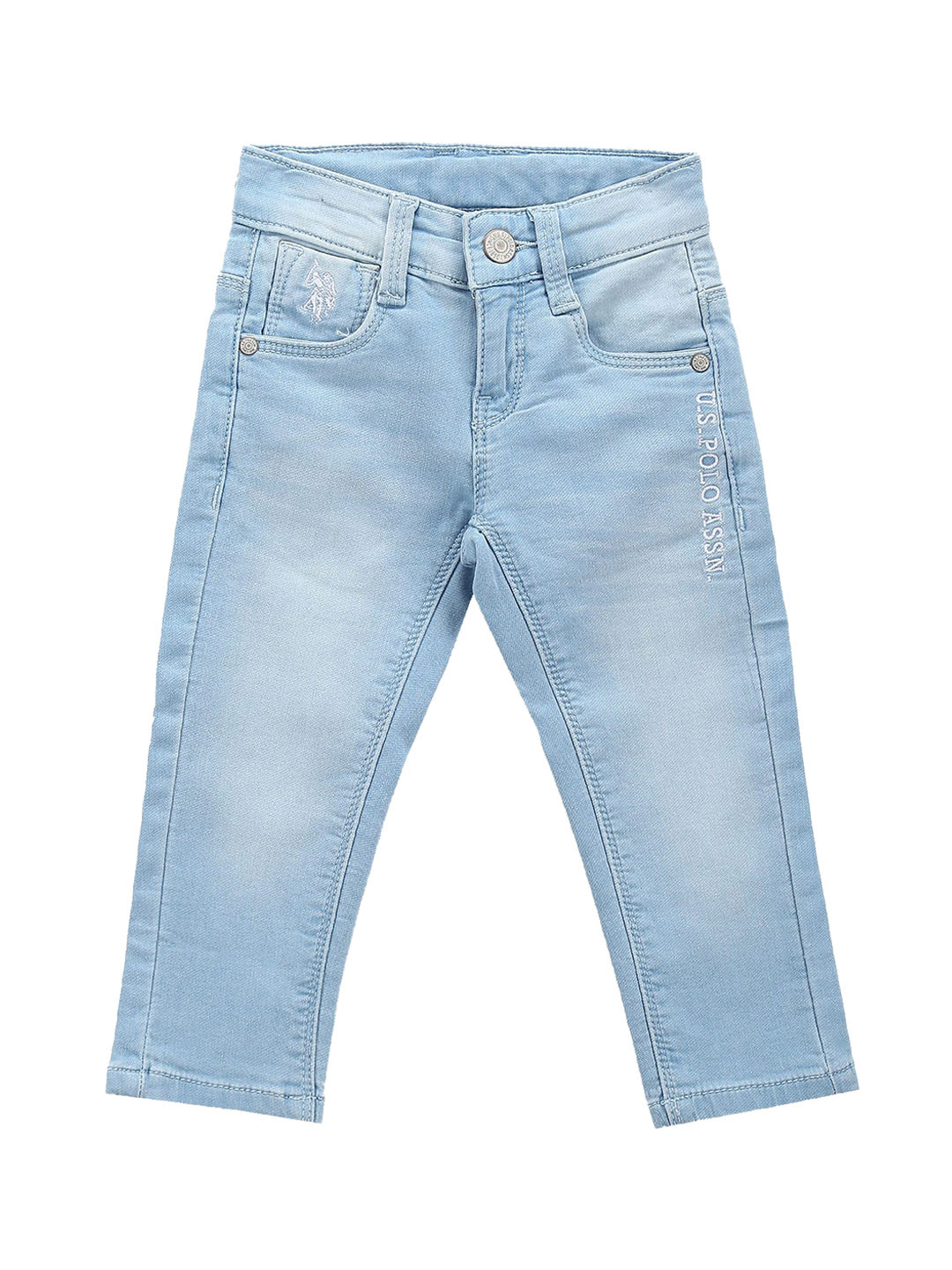 

U.S. Polo Assn. Kids Boys Classic Slim Fit Clean Look Light Fade Whisker Stretchable Jeans, Blue