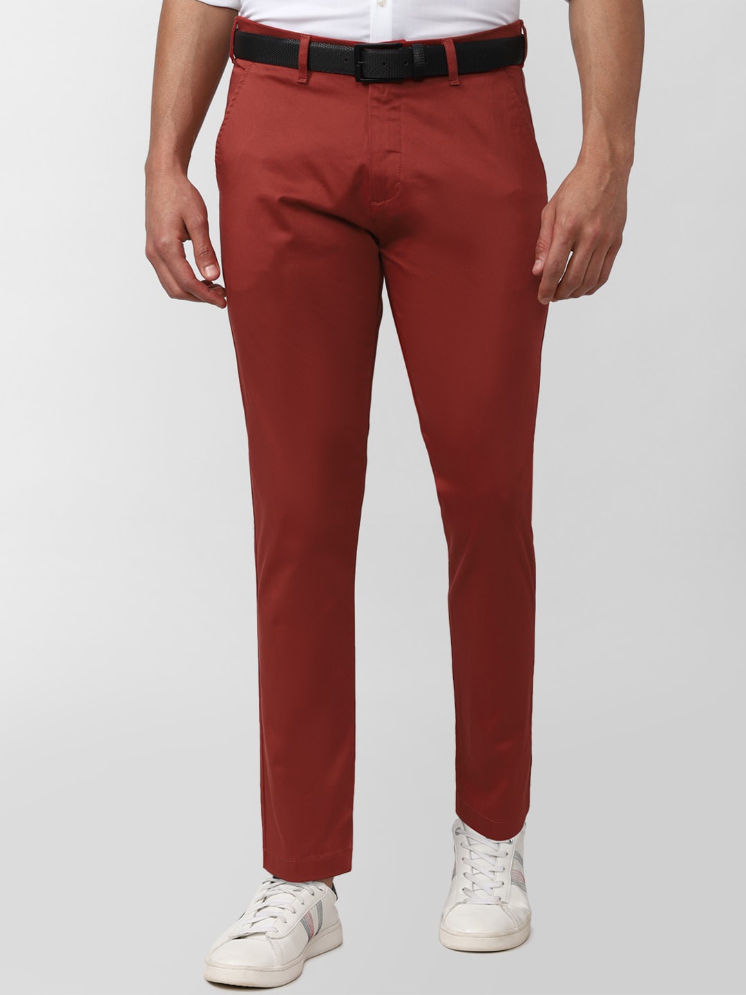 

Peter England Casuals Men Carrot Fit Mid-Rise Casual Formal Trousers, Maroon