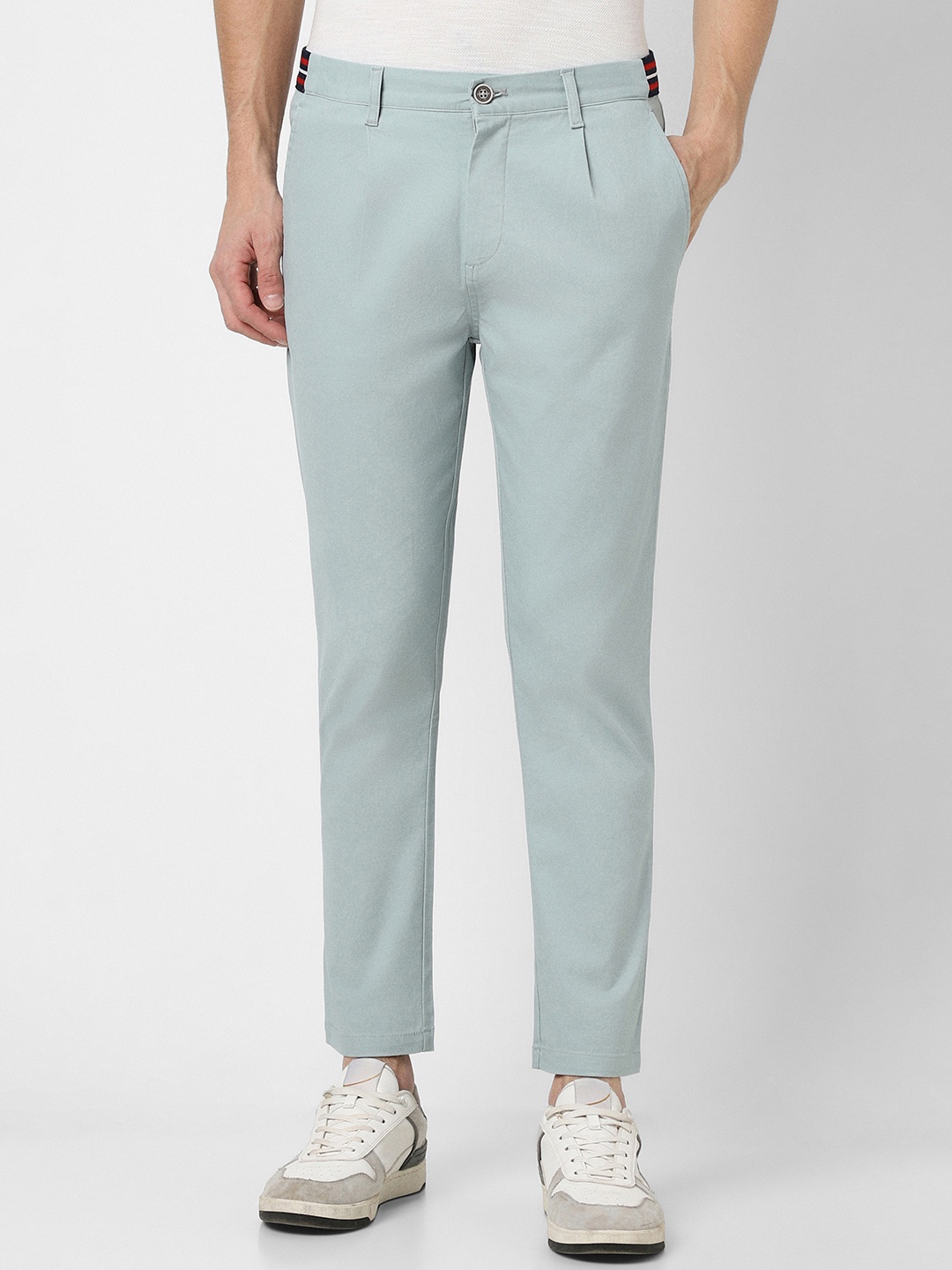 

Peter England Casuals Men Carrot Fit Mid-Rise Trousers, Blue
