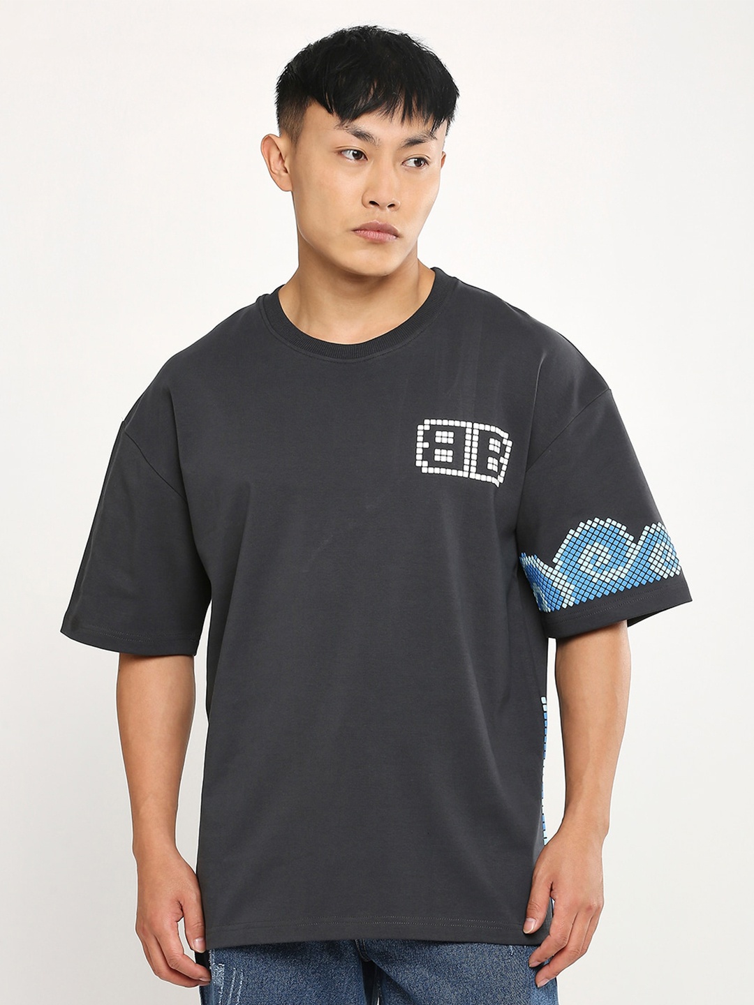 

Blamblack Men Typography Applique T-shirt, Grey