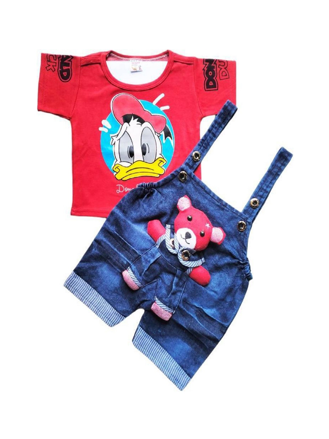 

BAESD Infants Printed Straight-Fit Dungarees With T-Shirt, Red
