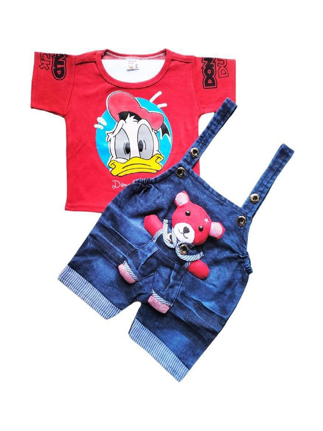 

BAESD Infants Printed Straight-Fit Dungarees With T-Shirt, Red