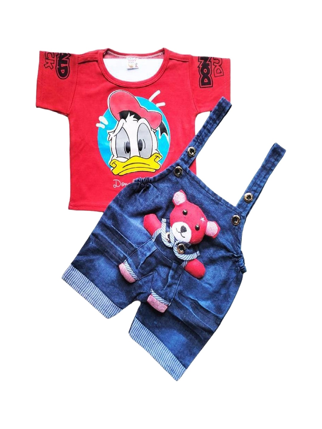 

BAESD Infants Printed Straight-Fit Dungarees With T-Shirt, Red