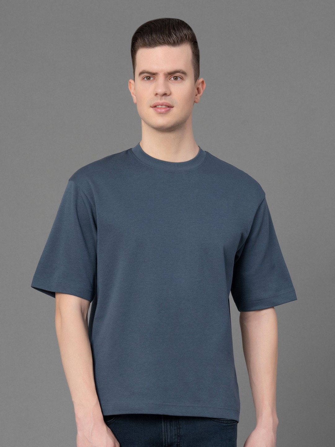 

Red Tape Round Neck Drop-Shoulder Sleeves Antimicrobial Oversized T-shirt, Blue