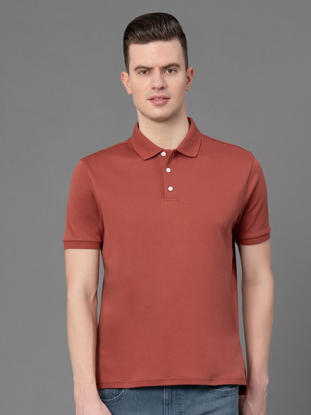 

Red Tape Polo Collar Pure Cotton T-shirt, Rust