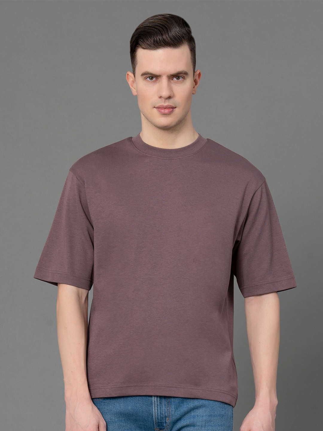 

Red Tape Round Neck Drop-Shoulder Sleeves Antimicrobial Oversized T-shirt, Mauve