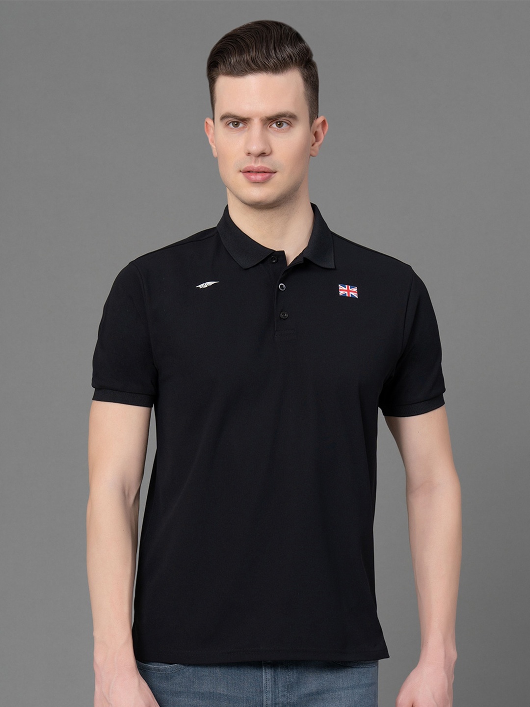 

Red Tape Men Polo Collar Antimicrobial Applique T-shirt, Black