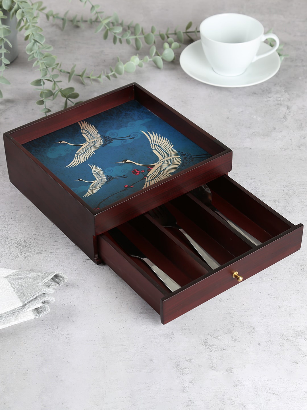 

India Circus by Krsnaa Mehta Navy Blue Printed Cutlery Organizer