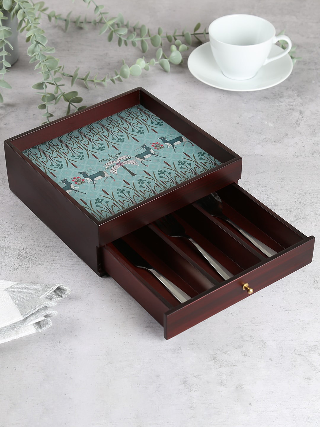 

India Circus by Krsnaa Mehta Brown Cutlery Organiser, Green