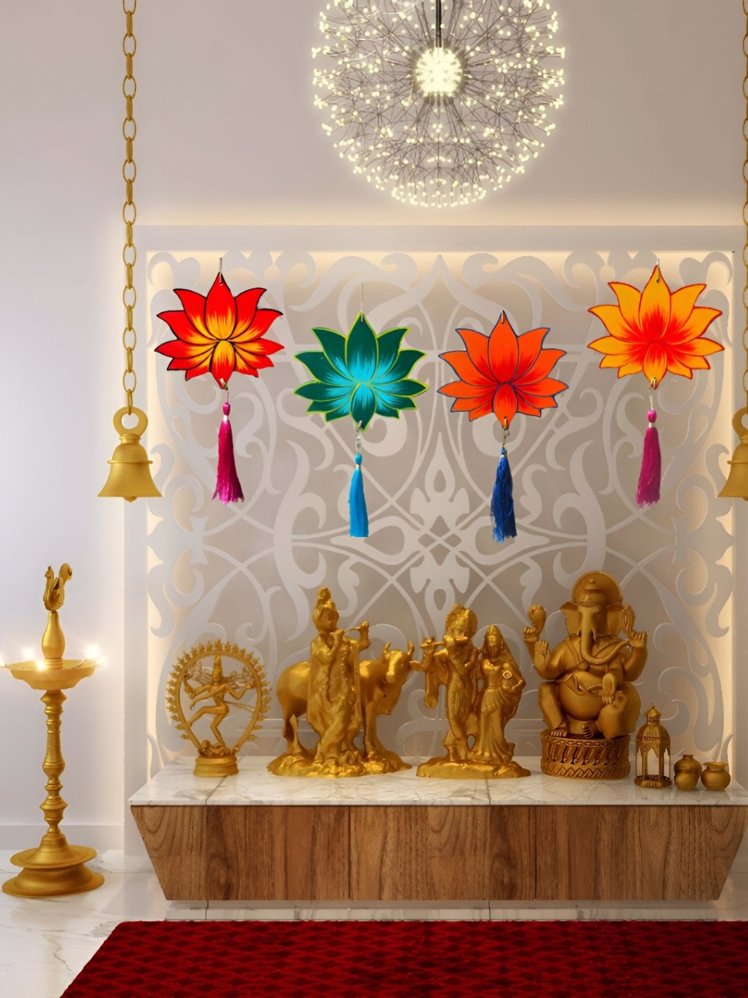 

Sohibe 4Pcs Yellow & Red Lotus Wall Hanging, Orange