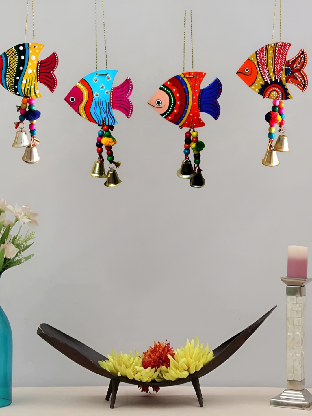 

Sohibe 4Pcs Red & Blue Printed Wall Hanging