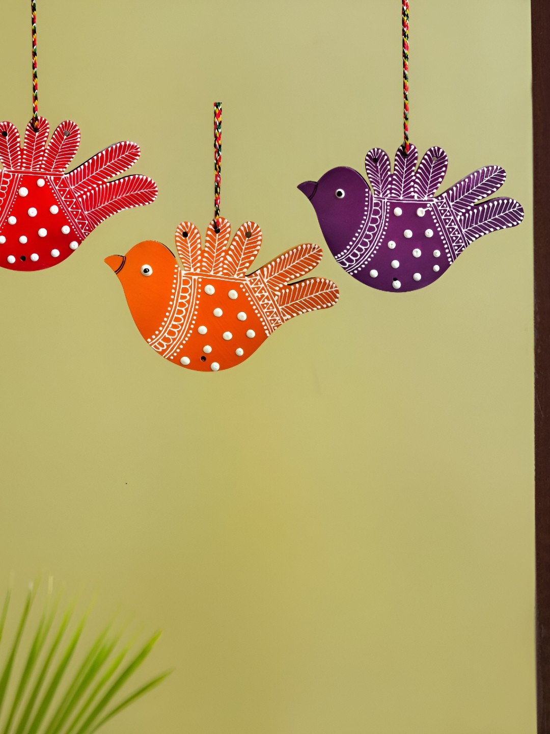 

Sohibe 3Pcs Purple & Orange Printed Bird Wall Hanging