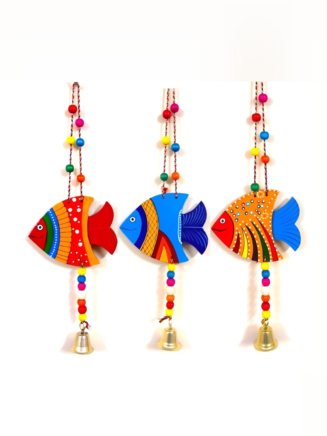 

Sohibe 3Pcs Yellow & Red Printed Fish Bell Wall Hanging