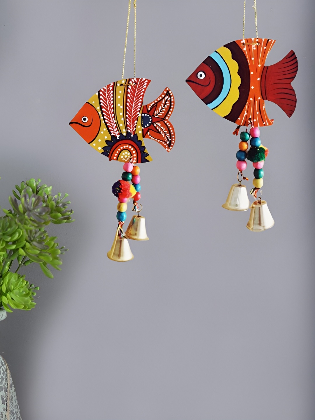 

Sohibe 2Pcs Red & Orange Coloured Printed Fish Wall Hanging
