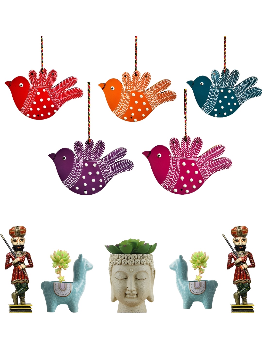 

Sohibe 5Pcs Red & Purple Decorative Birds Wall Hanging